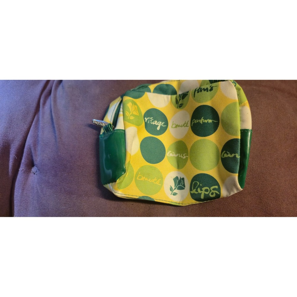Lancome Paris Makeup‎ Bag Green Yellow Polka Dot Cosmetic Pouch Travel Case